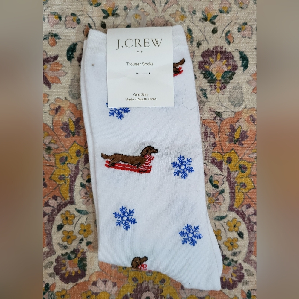 NWT J. CREW Dachshund Socks Trouser Sock Doxie Winter Snow